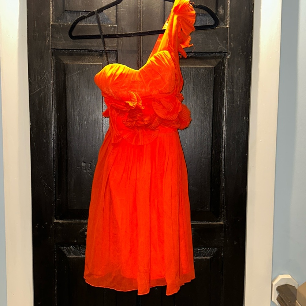 Vibrant orange one shoulder cocktail dress